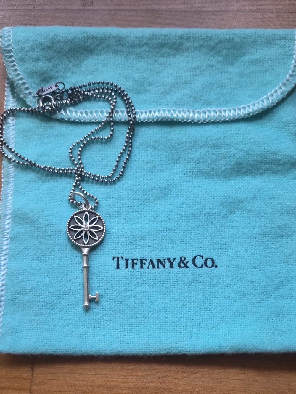 Tiffany & Co. Silver Daisy Key Pendant on Ball Chain